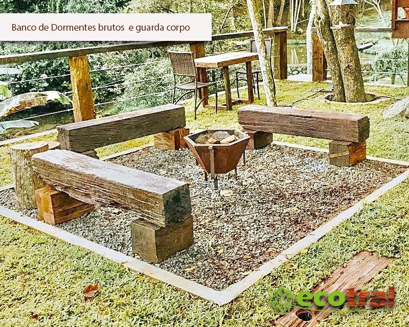 BANCO PARA JARDIM DE MADEIRA  EM DORMENTES E CRUZETAS